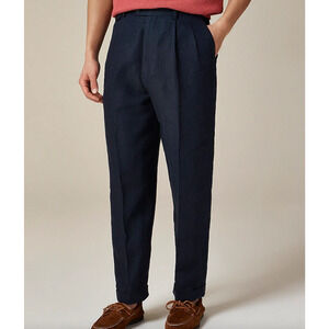 J Crew Relaxed Fit Double Pleated Trouser In Linen Herringbone W36 33In Navy